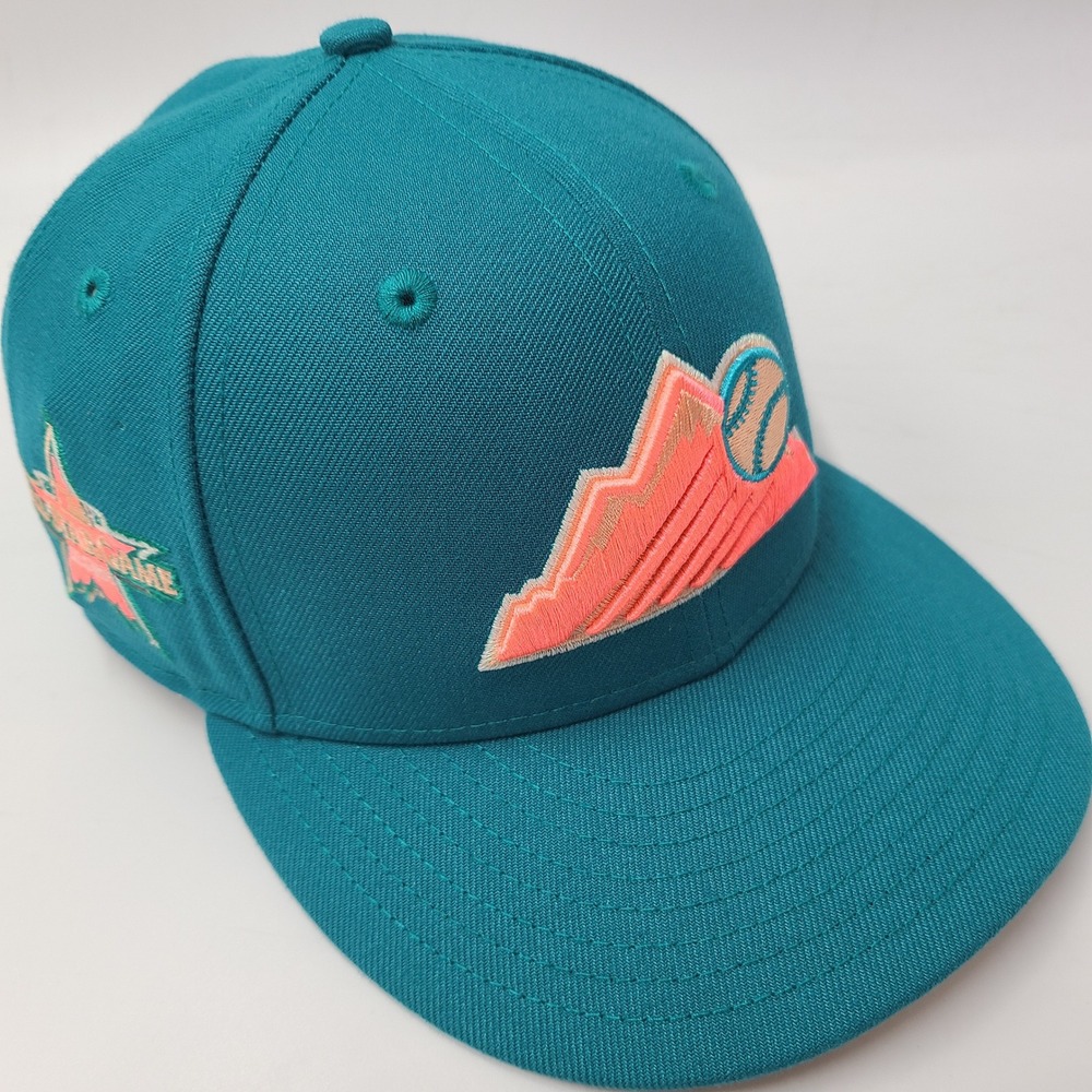 Colorado Rockies Hat Fitted 7 1/8 New Era 59Fifty Teal Pink 2021‎ All Star Game
